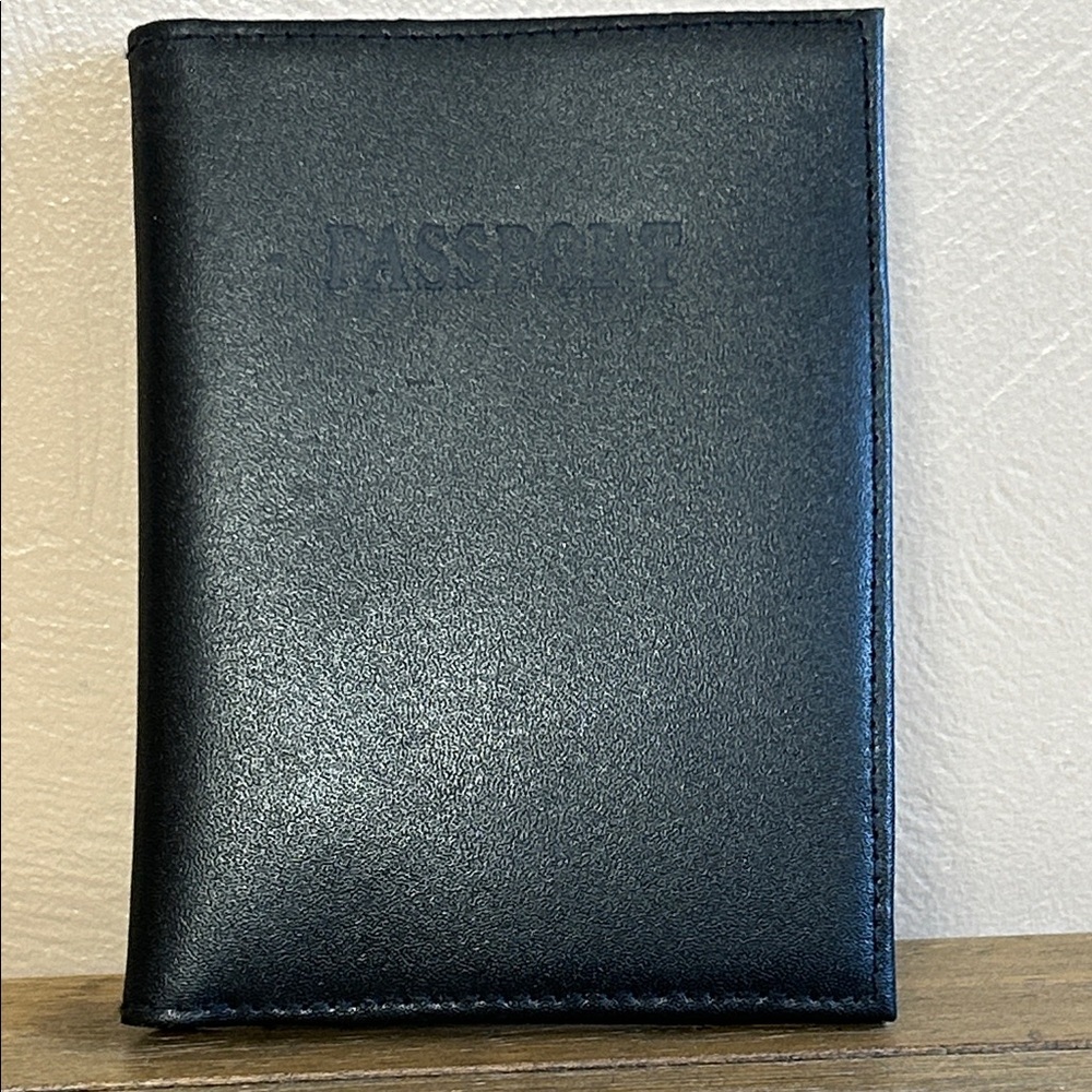 Black Faux Leather-Velvet Passport Cards Holder/Wallet Bifold. RFID Blocking.